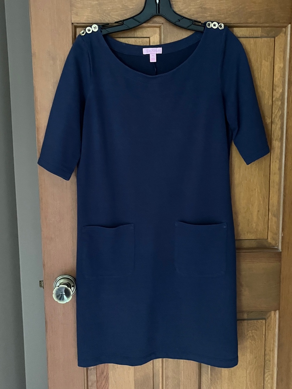 Lilly Pulitzer Navy Shift Dress with Gold-Tone Shoulder Buttons